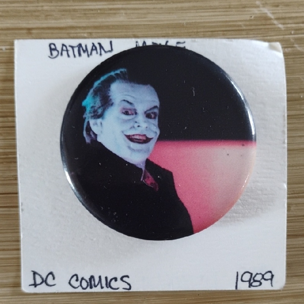 Vintage 1989 DC Comics Pinback button Jack Nicholson as Joker